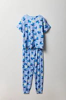 Girls Blue Stitch Print T-Shirt & Pant 2 Piece Licensed Casual Set
