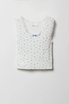 Débardeur en pointelle et dentelle avec micromotifs pour fille