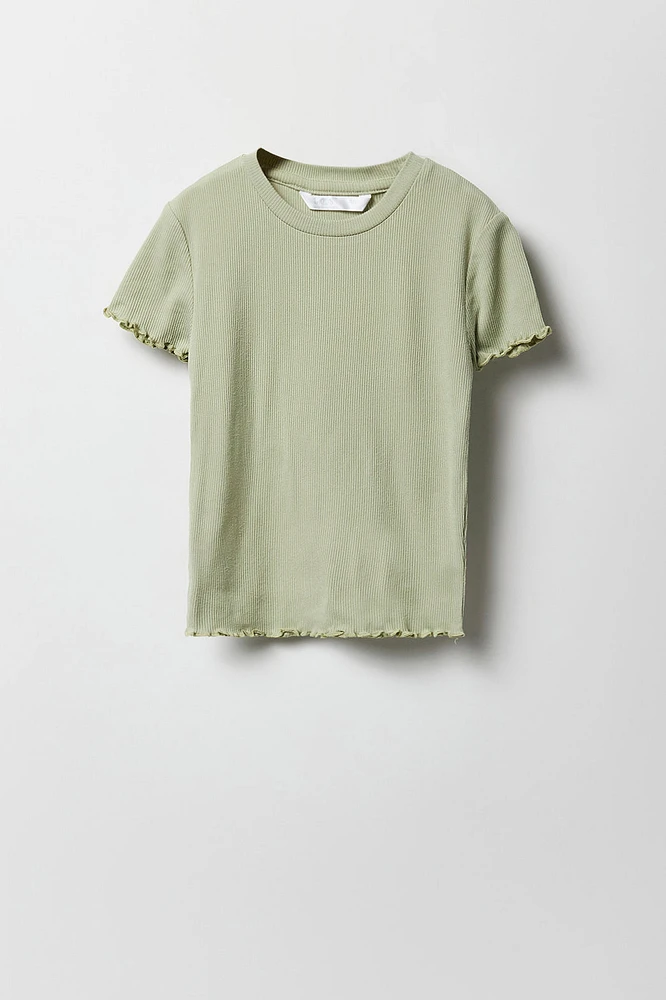 Girls Ribbed Lettuce Edge T-Shirt