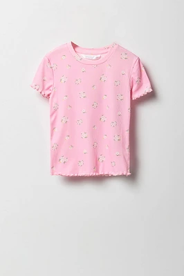 Girls Ribbed Lettuce Edge T-Shirt