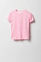 Girls Ribbed Lettuce Edge T-Shirt