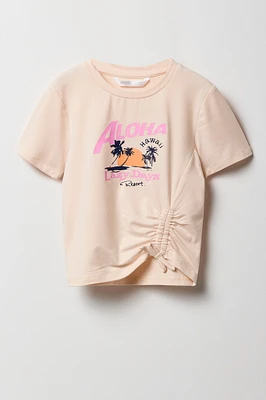 Girls Summer Graphic Side Drawstring T-Shirt