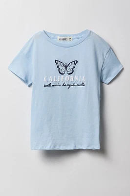 Girls California Butterfly Embroidered T-Shirt