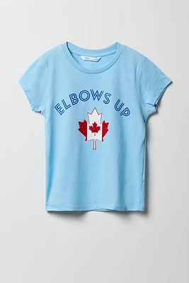 Girls Elbows Up Blue Canada Graphic T-Shirt