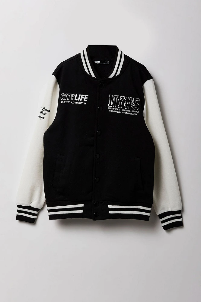 Blouson collégien en molleton à broderie chenille pour enfants