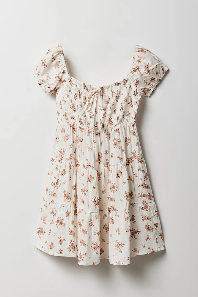 Girls Floral Smocked Tiered Dress