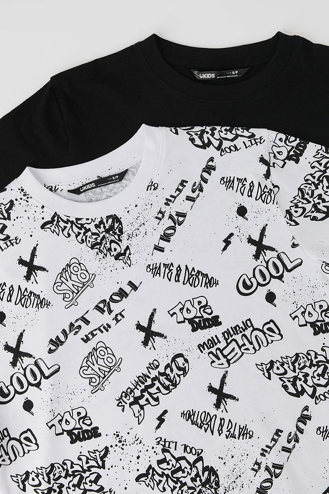 T-shirts à imprimé graffitis et uni (Paquet de 2)
