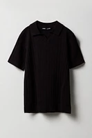 Boys Wide Ribbed Knit Polo