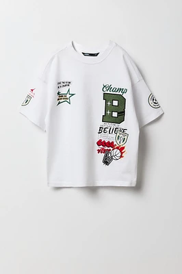 T-shirt avec motif brodé B en chenille pour garçon