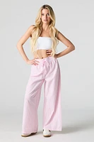 Pantalon à jambe large rayé avec taille coulissante
