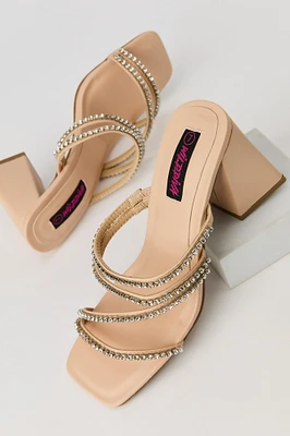 Rhinestone Strappy Block Heel