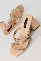Rhinestone Strappy Block Heel