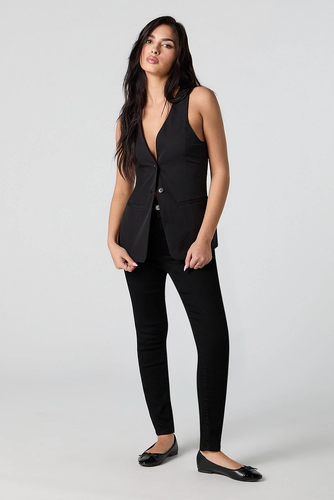 Jean ajusté extensible à taille haute