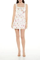 Satin Floral Print Mini Dress