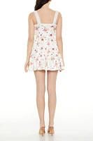 Satin Floral Print Mini Dress