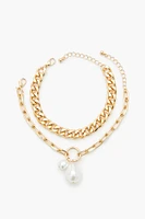 Faux Pearl Bracelet Set (2 Pcs)