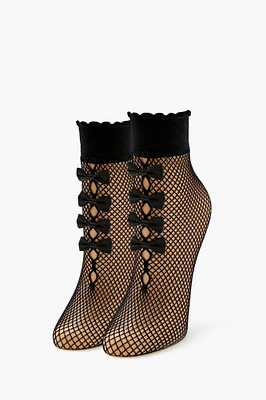 Sheer Fishnet Bow Crew Socks