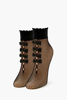 Sheer Fishnet Bow Crew Socks