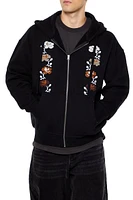 Floral Embroidered Zip-Up Hoodie