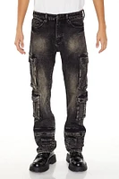 Black Acid Wash Slim Fit Cargo Jean