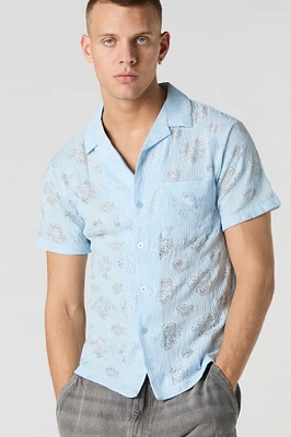 Floral Pointelle Knit Button-Up Top