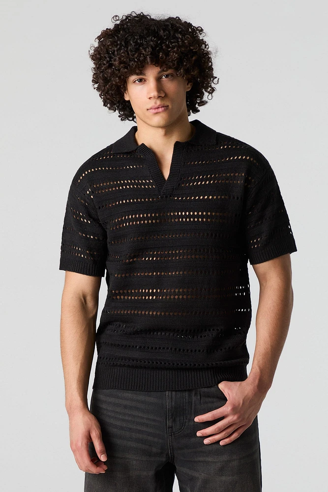 Polo en tricot ajouré à manches courtes