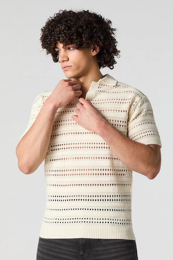 Open Knit Short Sleeve Polo
