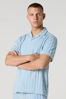 Terry Striped Button-Up Top