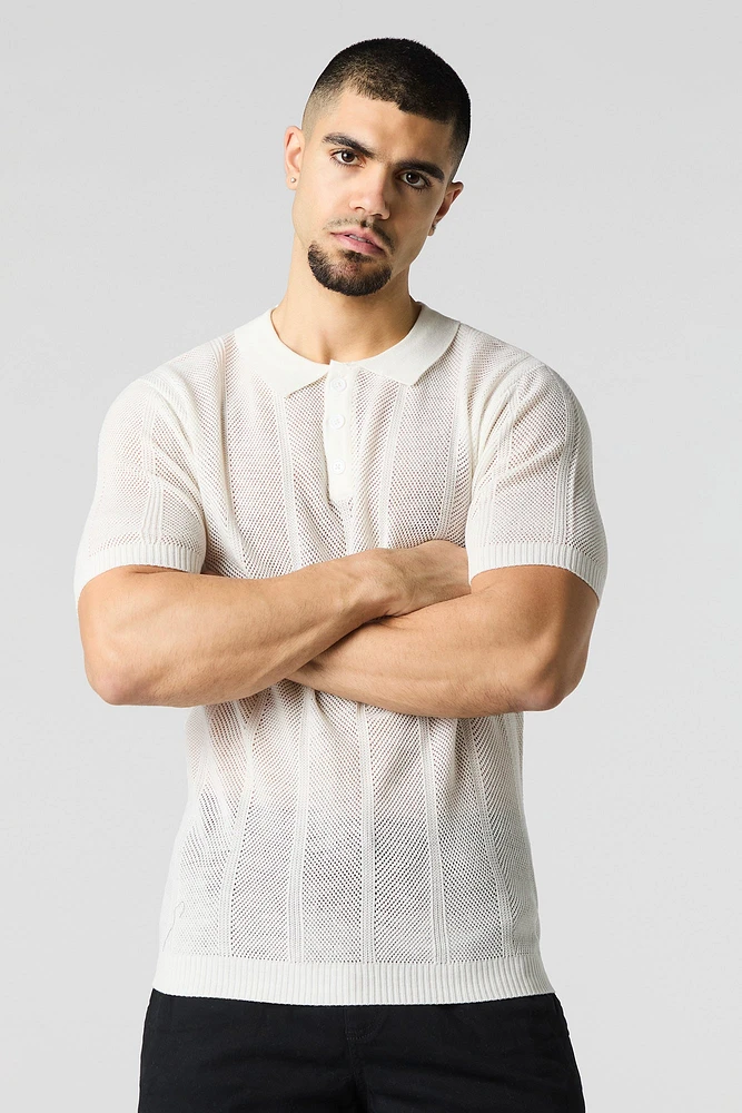 Polo en tricot ajouré texturé