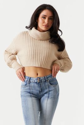 Urban Planet Chunky Knit Cropped Turtleneck Sweater | Light Grey | |  Women's | Square One