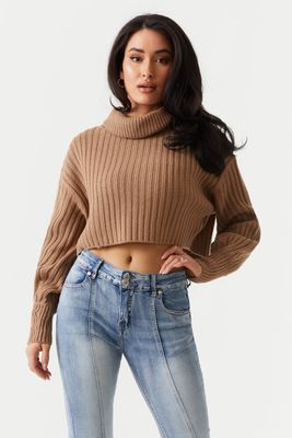 Urban Planet Chunky Knit Cropped Turtleneck Sweater | Sand | | Women's