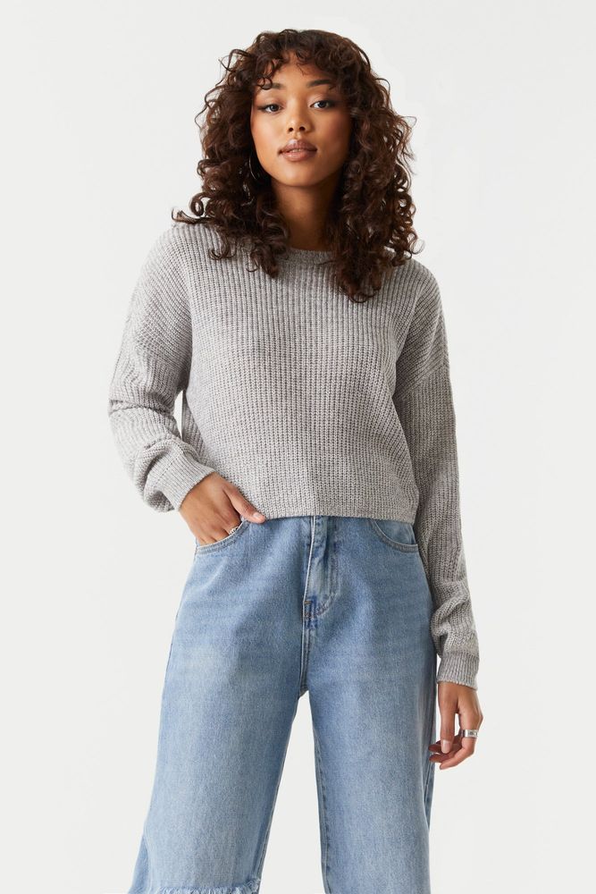 Urban Planet Chunky Cropped Crew Neck Sweater | Heather Grey | | Women's |  Square One