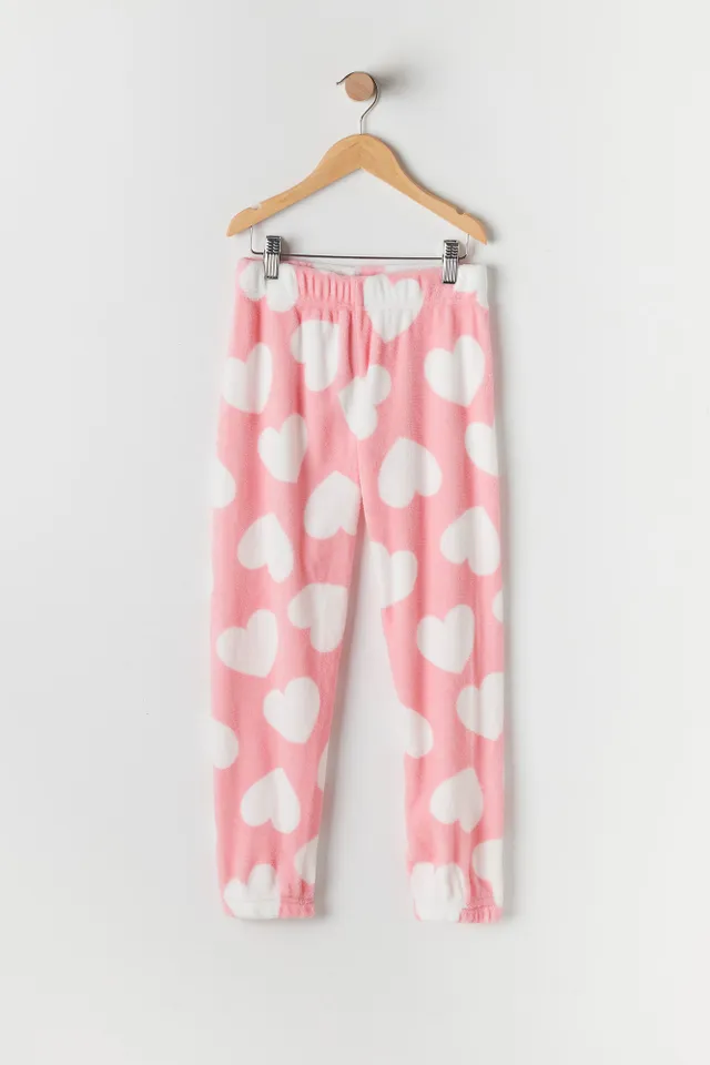 Urban Planet Girls Plush Heart Print Pajama Jogger | Pink