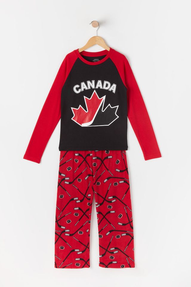 Urban Planet Boys Canada Graphic Long Sleeve Top And Printed Pajama Pant Set | Red | M (10/12)