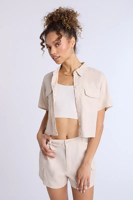 Chemise courte en lin mélangé