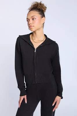 Flat Knit Zip-Up Hoodie