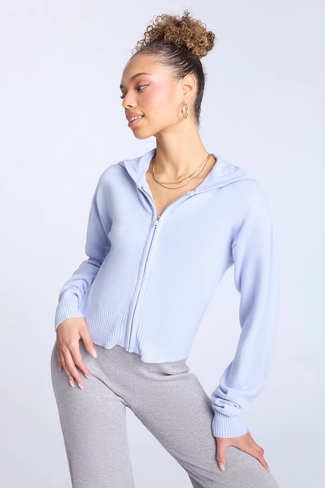 Sweat à capuche zippé en tricot plat