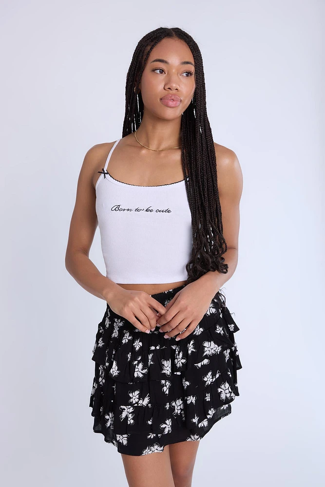 Camisole côtelée à bord picot