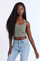 Ribbed Knit Square Neck Corset Tank Top