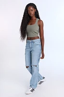 Ribbed Knit Square Neck Corset Tank Top