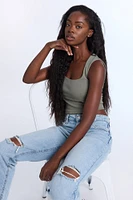 Ribbed Knit Square Neck Corset Tank Top
