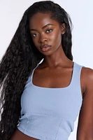 Ribbed Knit Square Neck Corset Tank Top