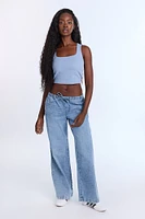 Ribbed Knit Square Neck Corset Tank Top