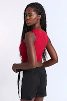 Ribbed Knit Square Neck Corset Tank Top