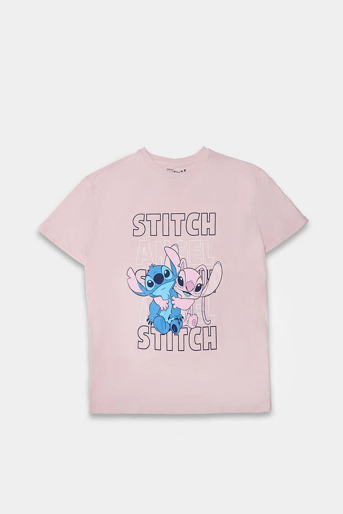 T-shirt coupe boyfriend imprimé Stitch & Angel