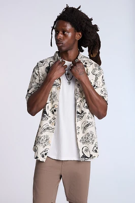 Arsenic Mens B&W Fruit Skulls Button-Up