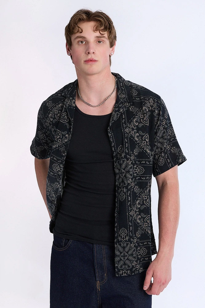 Arsenic Mens Bandana Print Gauze Button-Up