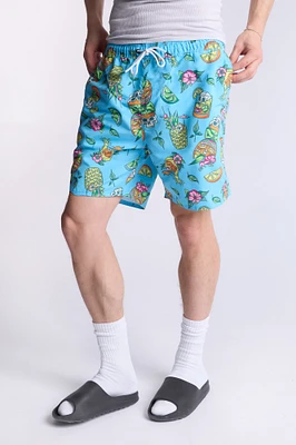 Arsenic Mens Tropical Skulls Beach Shorts