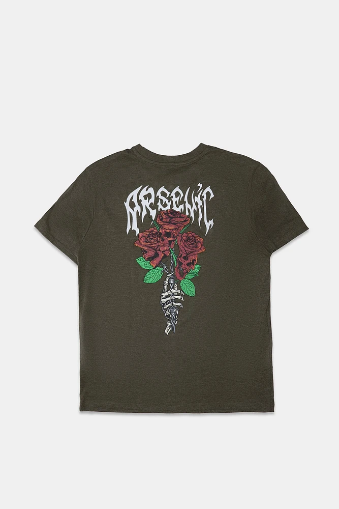 Arsenic Mens Rose Skulls Graphic T-Shirt