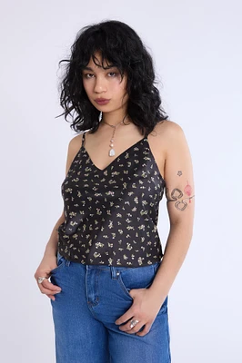 Satin Floral Print V-Neck Cami